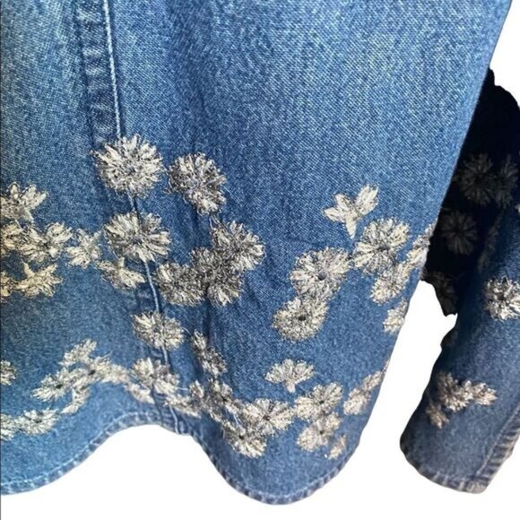 Agapo Denim Embroidered Sleeveless Maxi Dress Size PM Blue with Silver Flowers - Picture 5 of 6